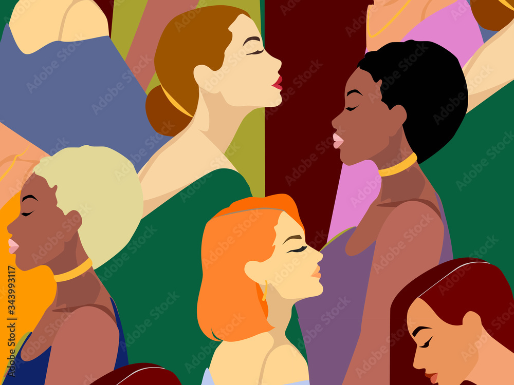 fashion illustration pattern and placard with different womans fashion illustration pattern and placard with different womans