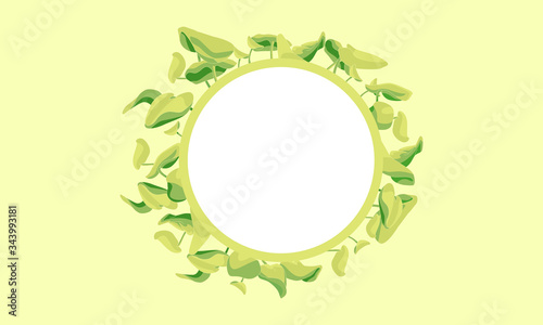 Waterlily leaves on green backdrop. Round shape copy space for invitation or gift card, scrapbook, wedding card, bath tile. Phone case or cloth print art. Minimal style stock vector illustration