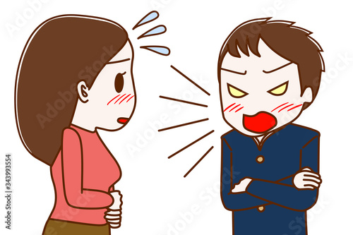 反抗期の男子学生とタジタジの母