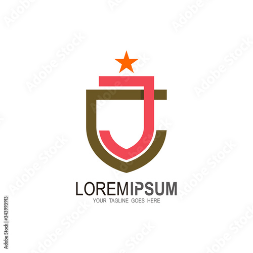 C and j logo design template, Shield logo with line, JC ,CJ icons