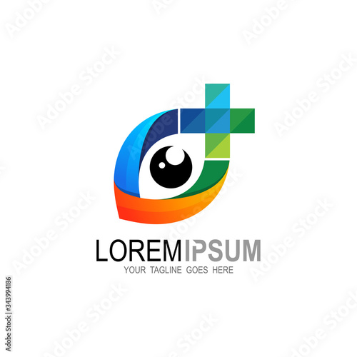 Eye logo with medical design template, Eye and plus icons