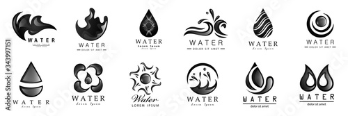 Water Splash Vector And Drop Set - Isolated On White Background. Vector Collection Of Flat Water Splash and Oil Drop Logo. Icons For Droplet, Water Wave, Rain, Raindrop, Company Logo And Bubble Design