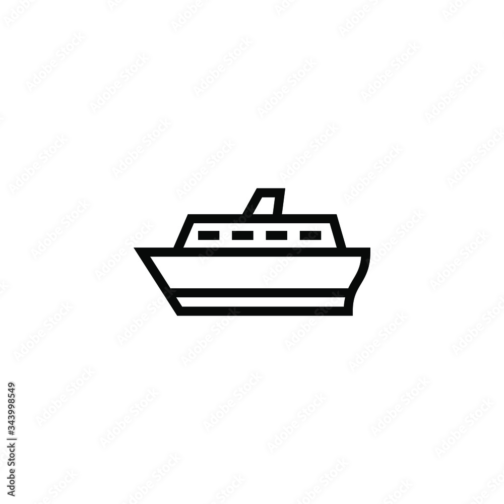 Ferry boat icon in linear, outline style isolated on white background 