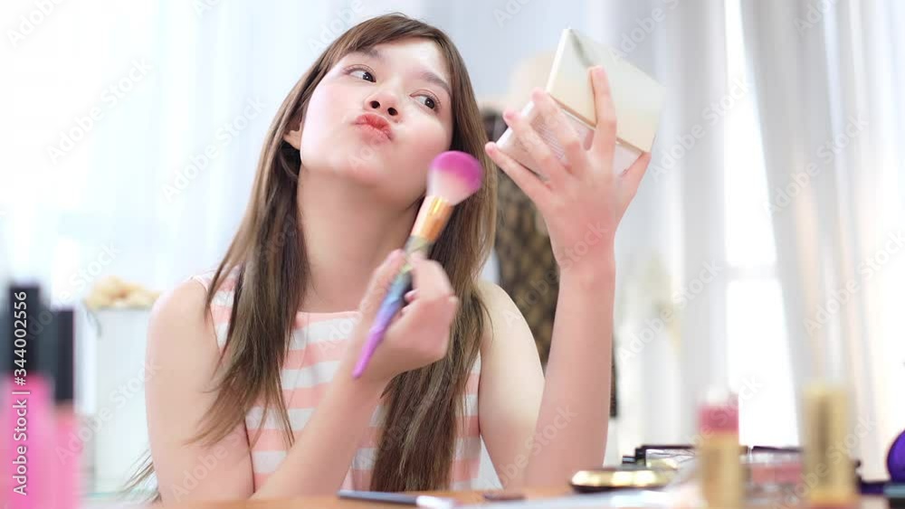 Makeup vlogger influencer creating cosmetic product explainer video. personal make up vlog.Young asian woman influencer beauty fashion blogger. Makeup vlogger influencer creating cosmetic product explainer video. personal make up vlog.Young asian woman influencer beauty fashion blogger.