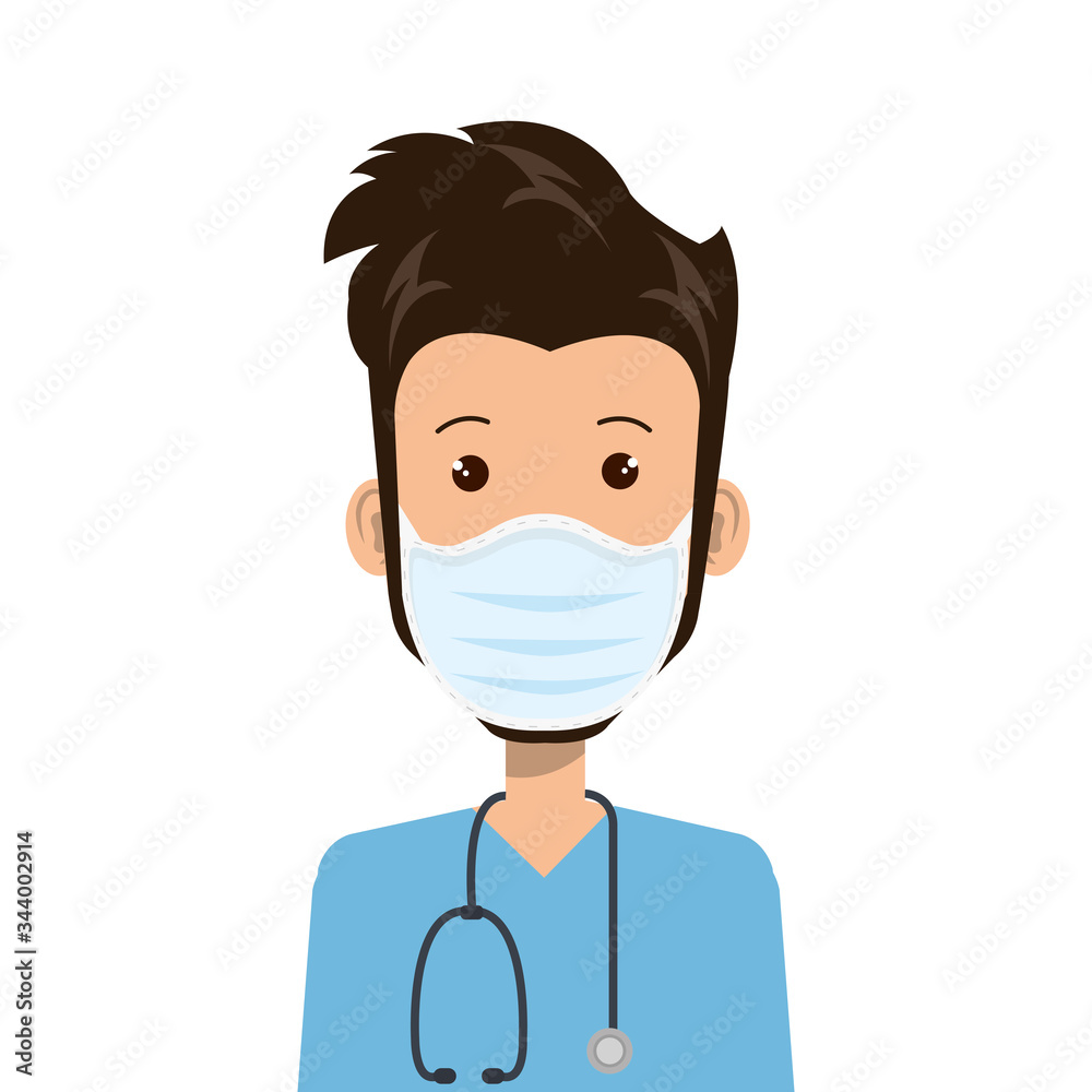 male paramedic using face mask with stethoscope vector illustration design