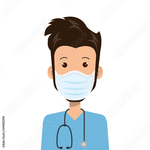 male paramedic using face mask with stethoscope vector illustration design