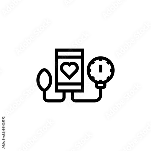 Sphygmomanometer vector icon in linear, outline style, isolated on white background