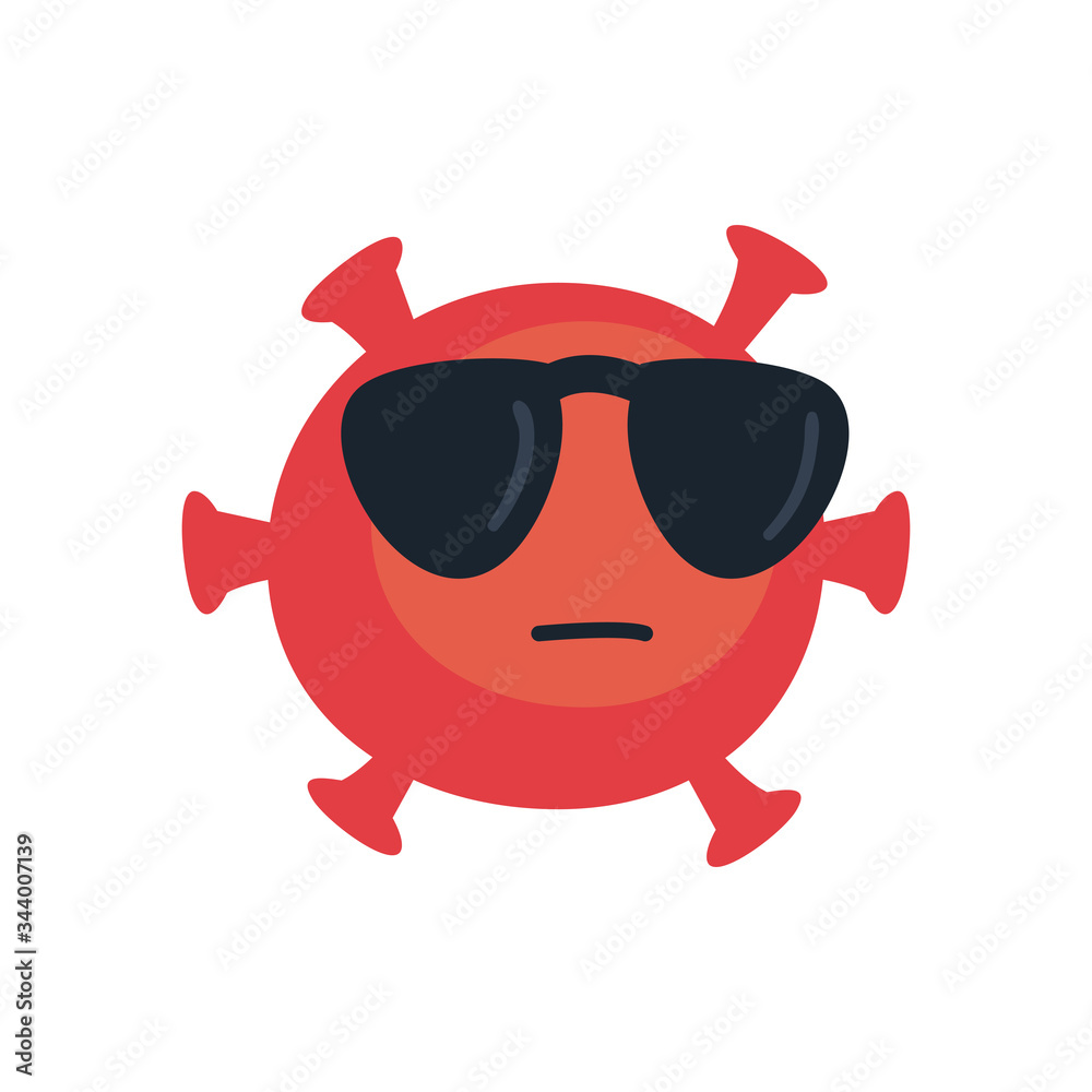 Emoji covid 19 virus with glasses flat style icon vector design Emoji covid 19 virus with glasses flat style icon vector design