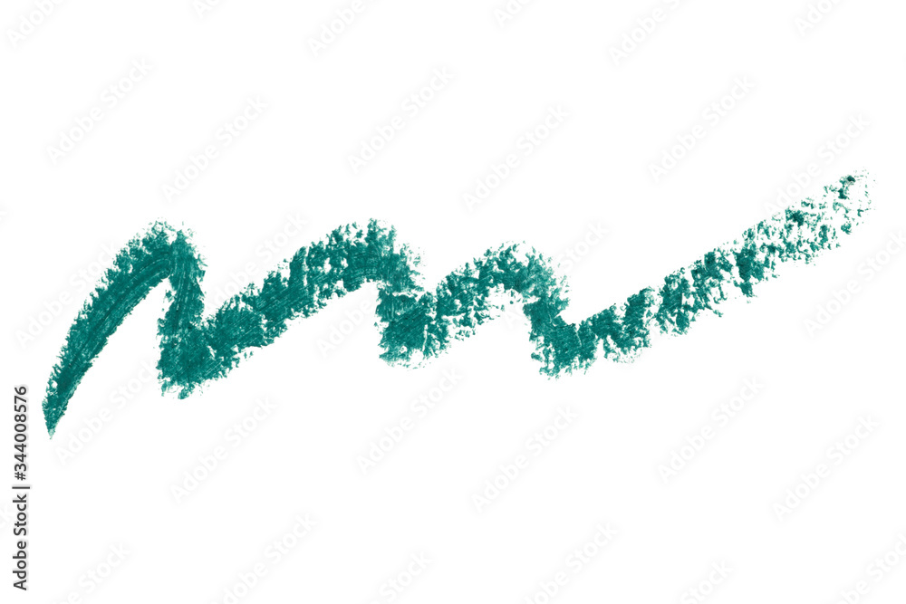 Eye liner trace stroke isolated on white. Make up eyeliner pencil stroke smear smudge green color.