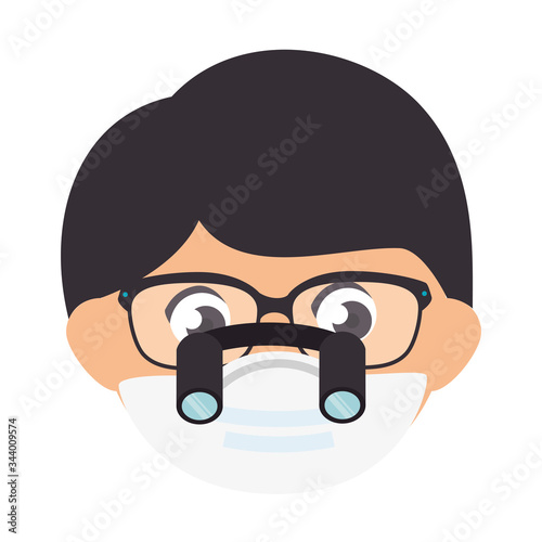 face of man using face mask with eyeglasses and binocular loupes vector illustration design
