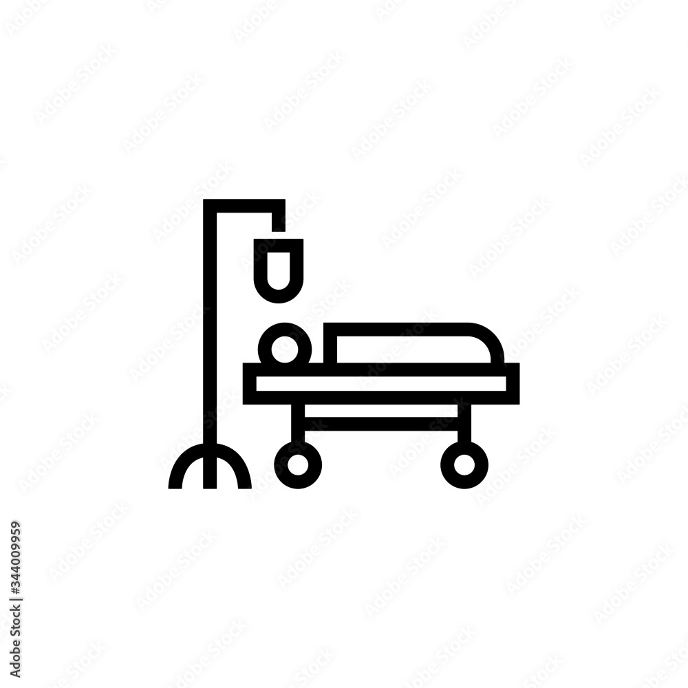 Illness on bed icon vector in linear, outline style isolated on white background Illness on bed icon vector in linear, outline style isolated on white background