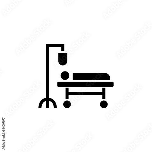 Illness on bed icon vector in black flat shape design isolated on white background
