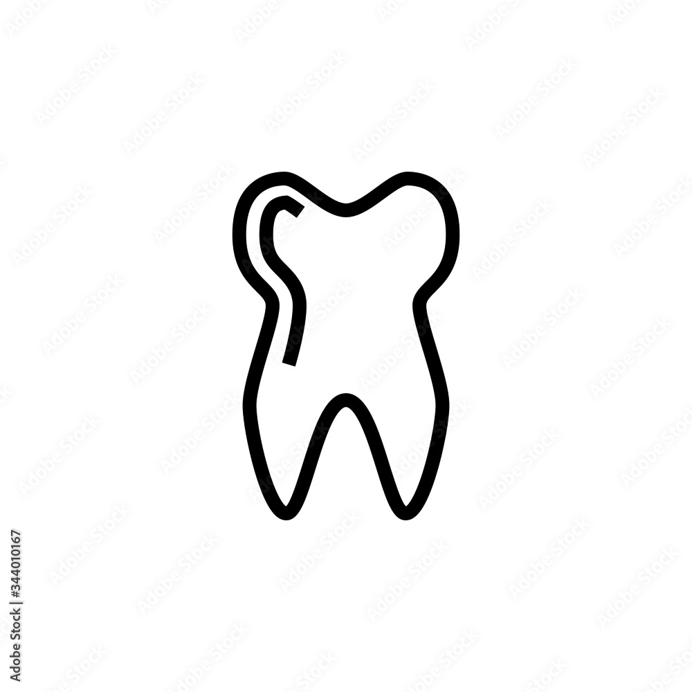 Tooth vector icon in linear, outline style isolated on white background