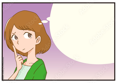 悩む　疑う　怪しい　考える　疑問　女性　漫画　吹き出し