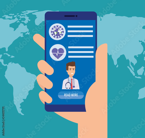 medicine online technology with smartphone and doctor vector illustration design