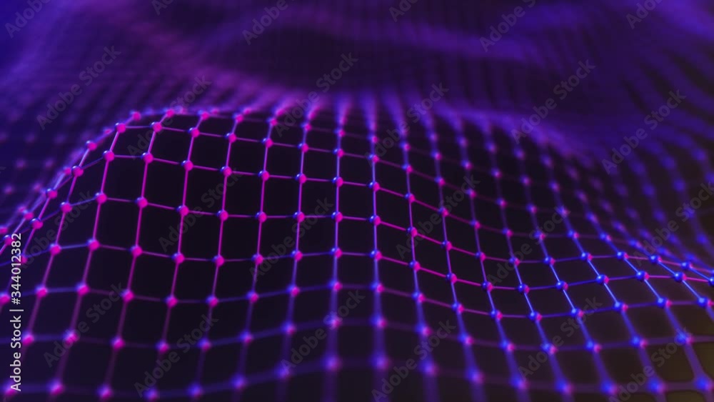 Technological space with a geometric wave grid. Abstract digital connection. Seamless loop 3d render