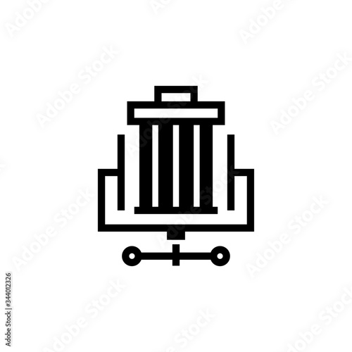 Trash compactor vector icon in black flat shape design isolated on white background