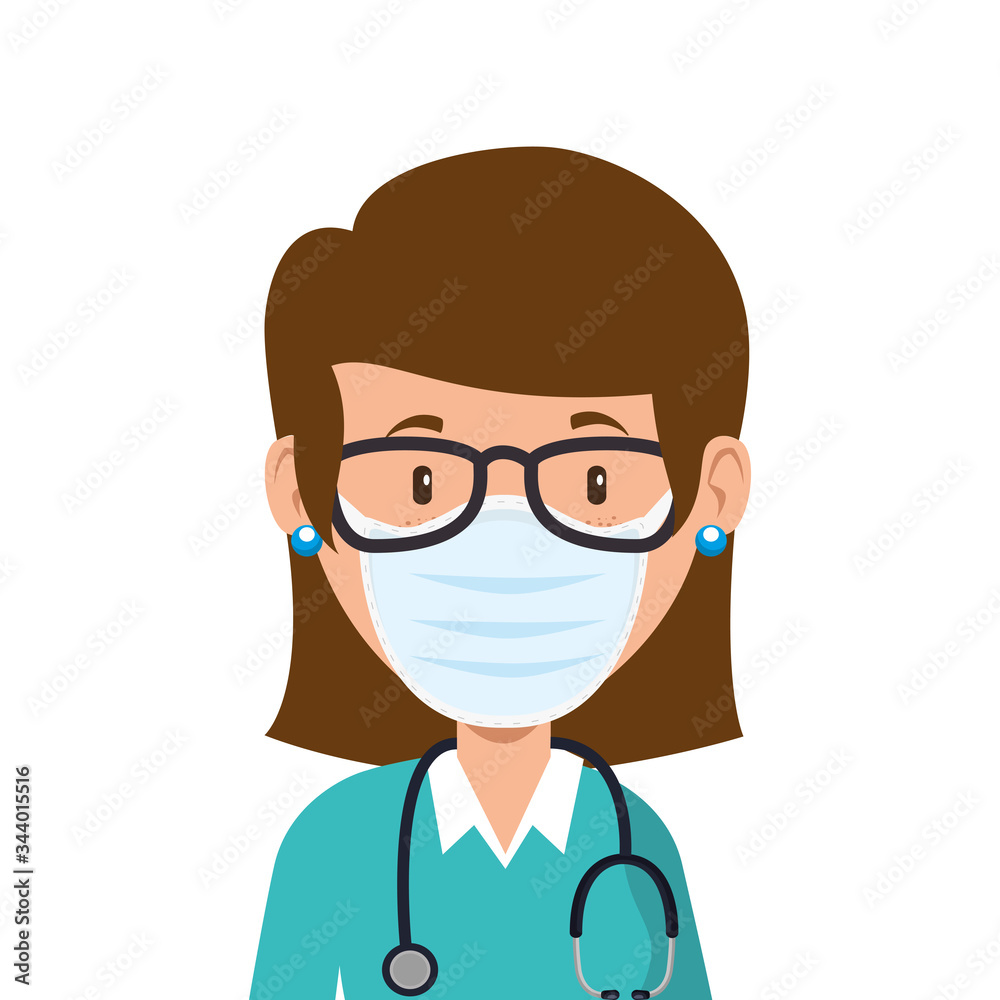 doctor female using face mask with stethoscope vector illustration design