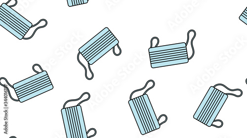 Endless seamless pattern with medical disposable masks and respiratory masks for protection against the deadly coronavirus pandemic pandemic, Covid-19 virus germs on a white background