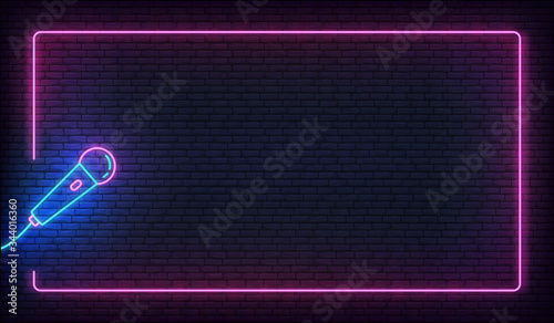 Fotografia Neon microphone and glowing border frame