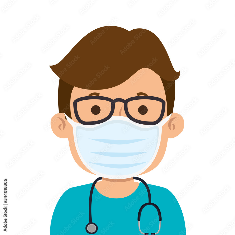 male paramedic using face mask with stethoscope vector illustration design