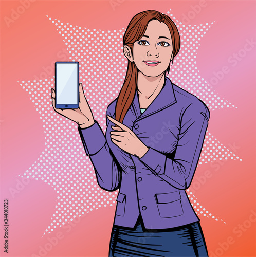 Business woman with smartphone Some people are impressive. Illustration vector On pop art comics style Boards background.