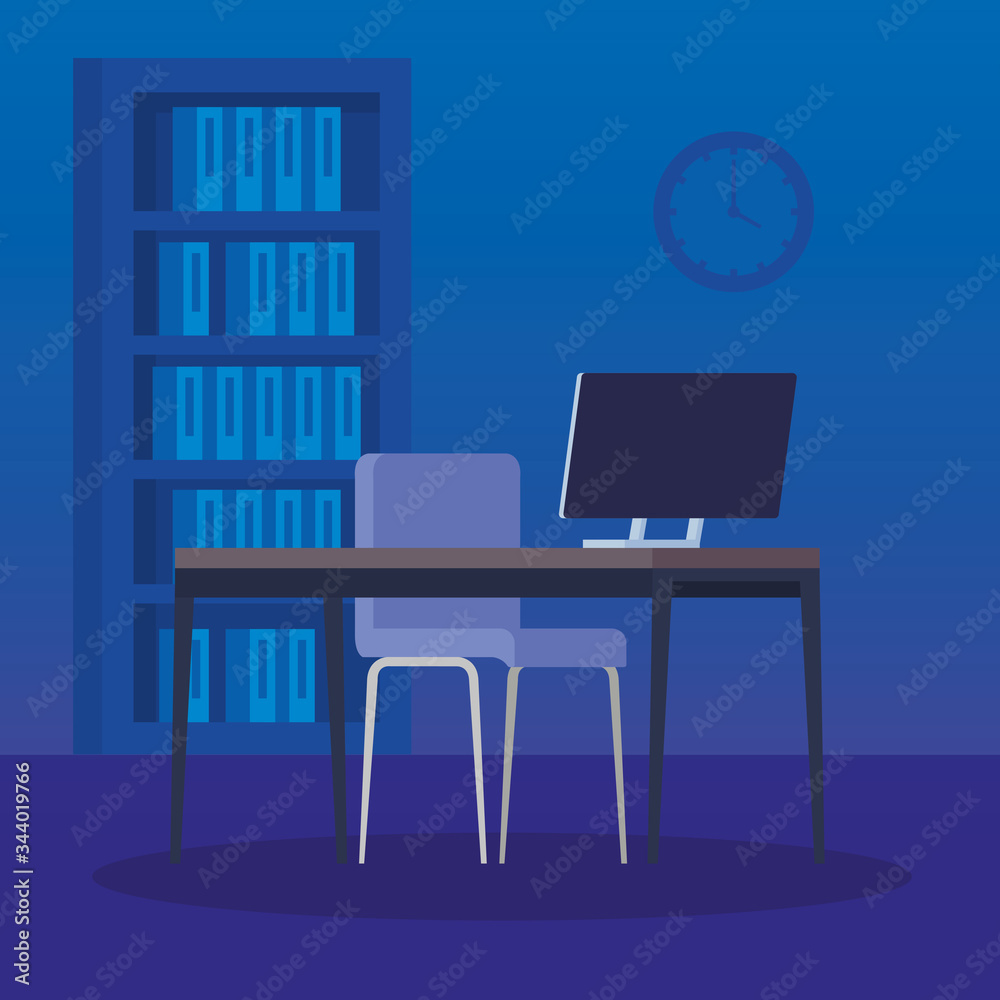 scene workplace with desk and computer vector illustration design scene workplace with desk and computer vector illustration design