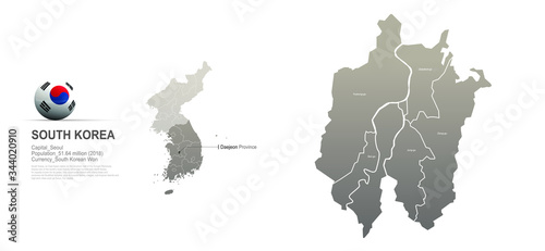 daejeon map. detailed south korea city, provinces vector map series. 