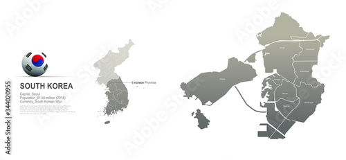 incheon map. detailed south korea city, provinces vector map series.  photo