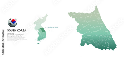 gangwon do map. detailed south korea city, provinces vector map series. 
