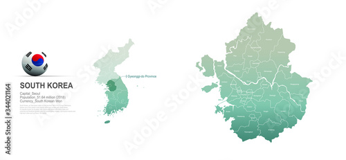gyeonggi do map. detailed south korea city, provinces vector map series. 