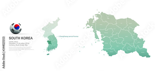 chungcheong nam do map. detailed south korea city, provinces vector map series. 
