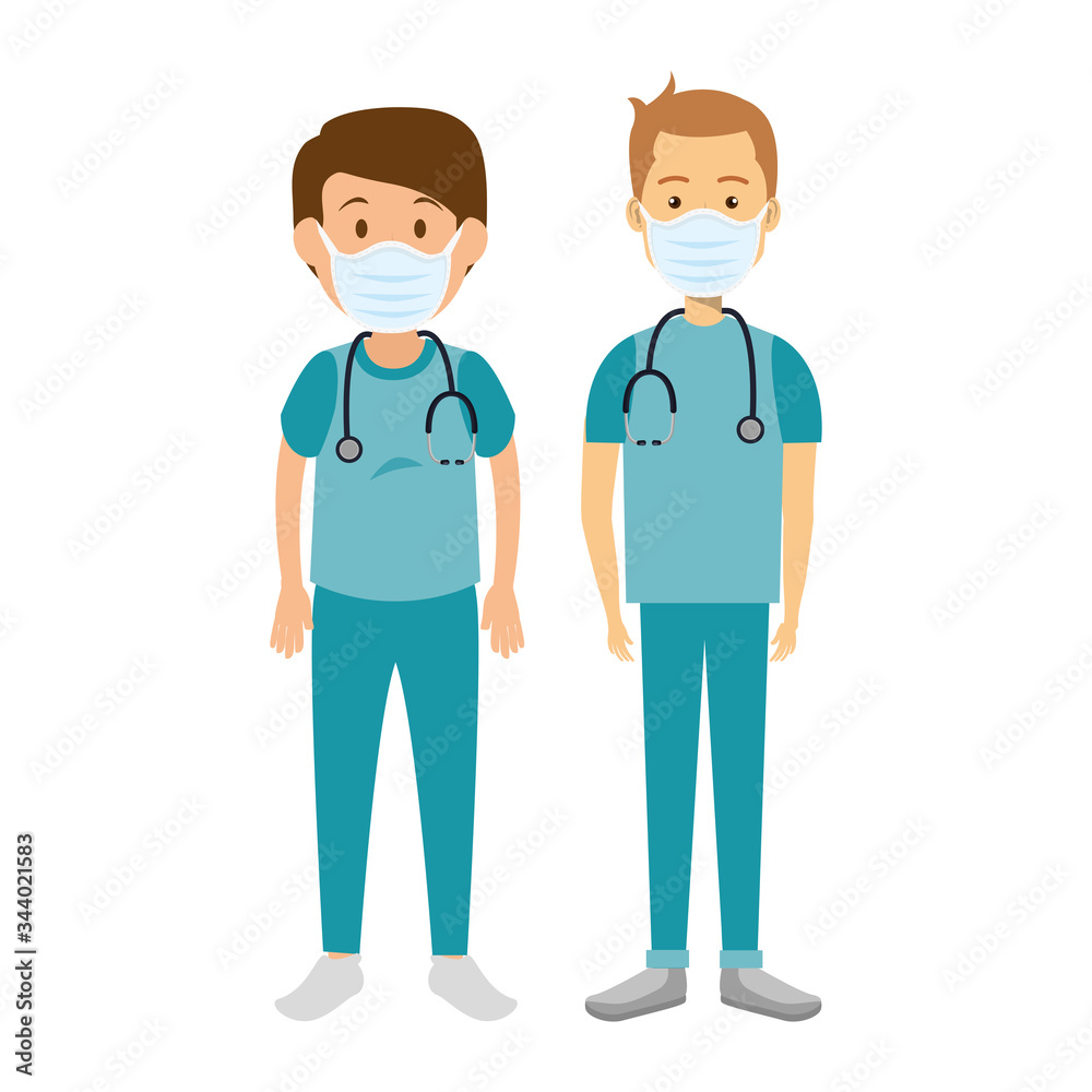 group men paramedics using face mask isolated icons vector illustration design group men paramedics using face mask isolated icons vector illustration design