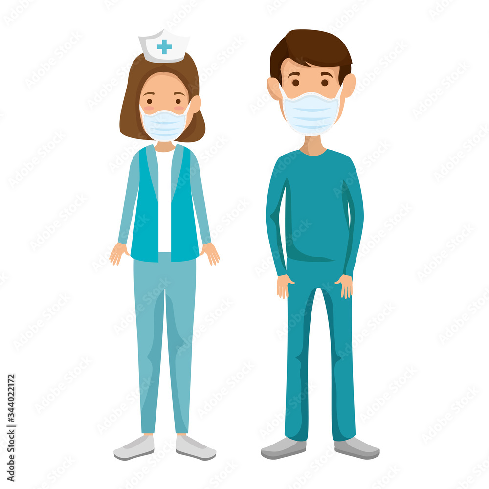 male paramedic with nurse using face mask vector illustration design