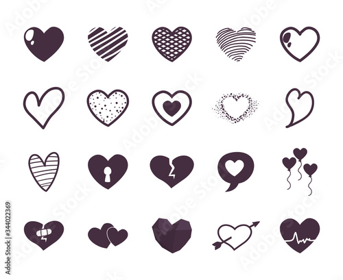 Hearts line style icon set vector design