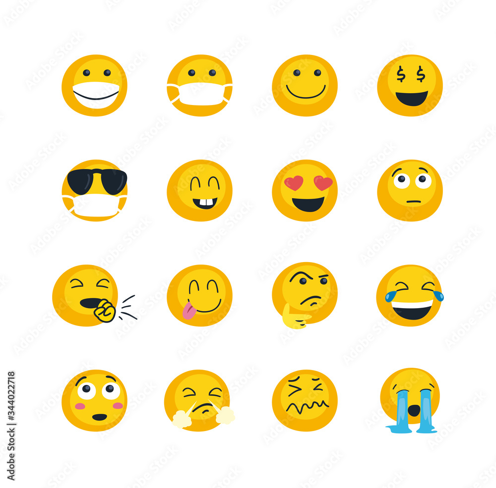 Fototapeta premium Emojis faces flat style icon set vector design
