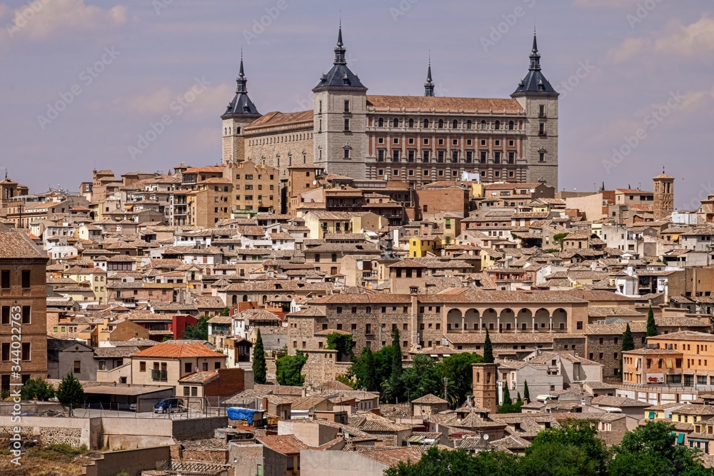 view of the city of toledo spain landscape with castle on top