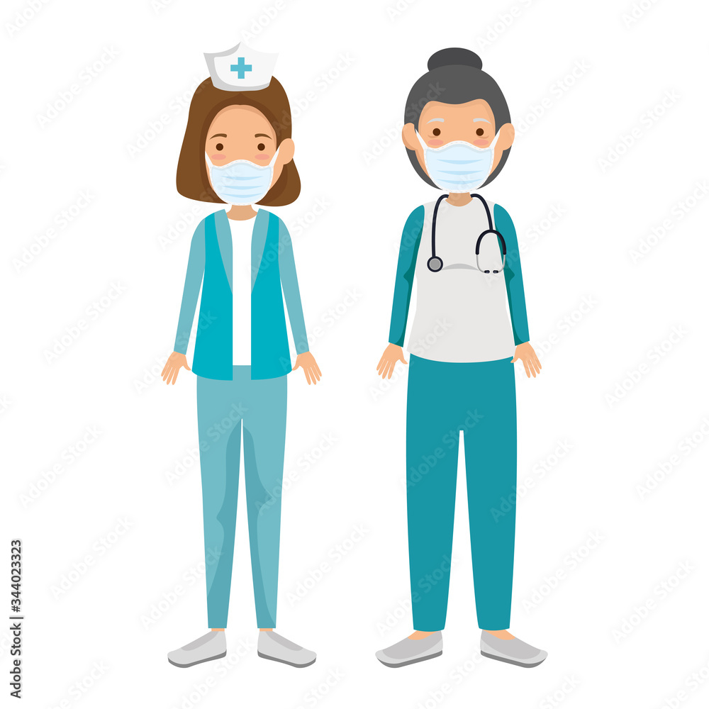 nurse with paramedic female using face mask isolated icon vector illustration design