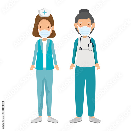 nurse with paramedic female using face mask isolated icon vector illustration design