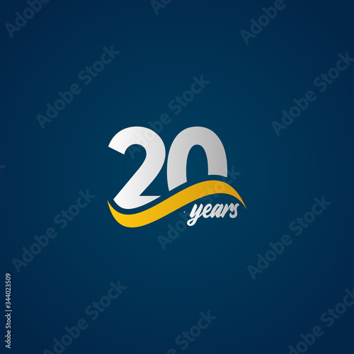 20 Years Anniversary Celebration Elegant White Yellow Blue Logo Vector Template Design Illustration