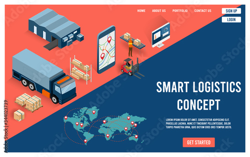 Modern flat design isometric concept of Smart Logistics with global logistics partnership for website and mobile website. 
Easy to edit and customize. Vector illustration