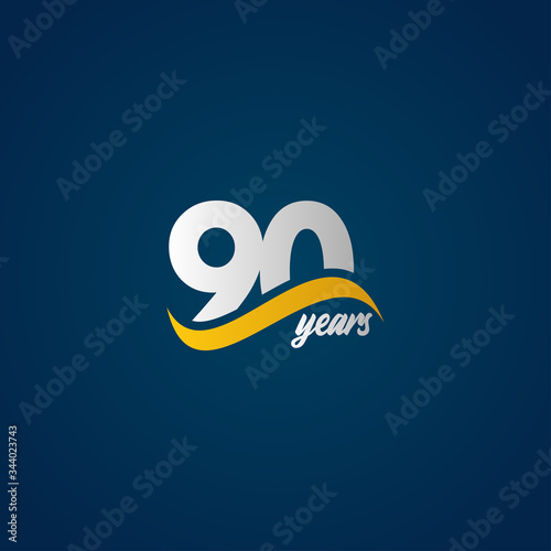 90 Years Anniversary Celebration Elegant White Yellow Blue Logo Vector Template Design Illustration