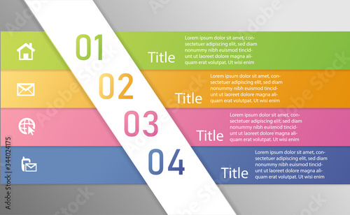 infographic list template element with 4 points and icons. use for describing or showing workflow, task, timeline, process, information on slide presentation, poster, brochure, banner, etc.
