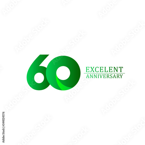 60 Years Excellent Anniversary Celebration Green Logo Vector Template Design Illustration