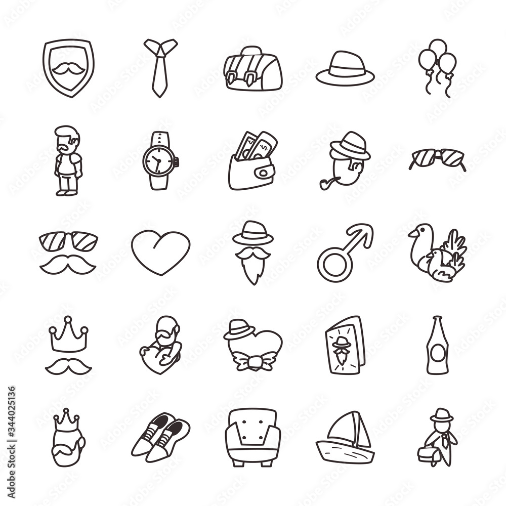 Fathers day line style icon set vector design Fathers day line style icon set vector design