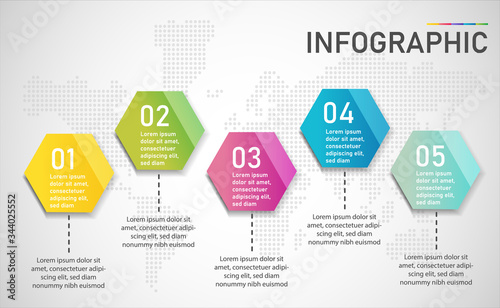 Vector illustration with 5 step,Template for graphs and diagrams,Hexagon infographic.