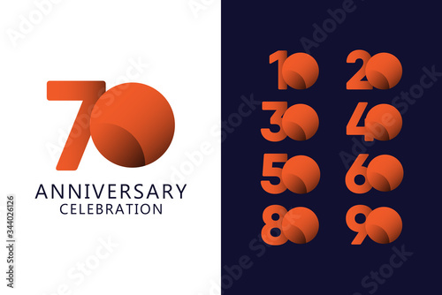 70 Years Anniversary Celebration Orange Logo Vector Template Design Illustration