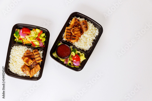 Ready meal to eat on food container. Food delivery or order.