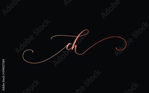 ch or c, h Lowercase Cursive Letter Initial Logo Design, Vector Template