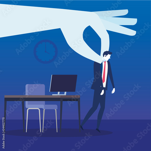 businessman unemployed sad in workplace scene vector illustration design